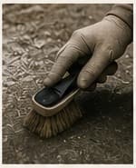 Brosse souple passée à la main sur une pierre tombale